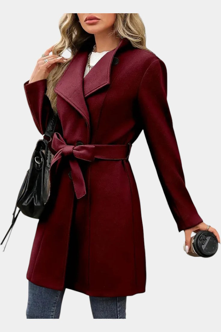 Yuliana | Manteau long à boutons et taille nouée